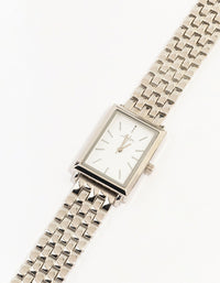 Rhodium White Rectangle Watch - link has visual effect only