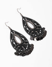 Black Teardrop Beaded Drop Earrings - link has visual effect only