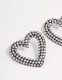 Gunmetal Diamante Heart Stud Earrings - link has visual effect only