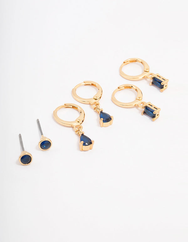 Gold Plated Baguette Pear Hoop Earring 3-Pack