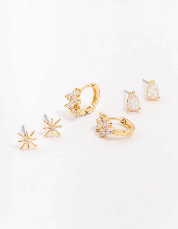 Gold Plated North Star Earring 3-Pack