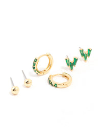 Gold Plated Baguette Cluster Stud Earring 3-Pack - link has visual effect only