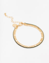 Gold Plated Brass Double Chain & Crystal Bracelet - link has visual effect only