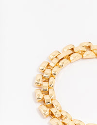 Gold Plated Brass Square Link Pave Chain Bracelet - link has visual effect only