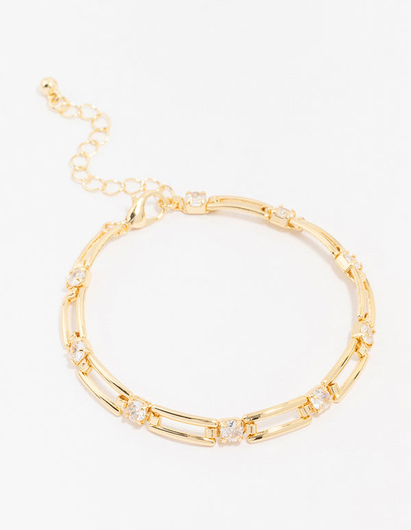 Gold Plated Rectangular Square Cubic Zirconia Bracelet