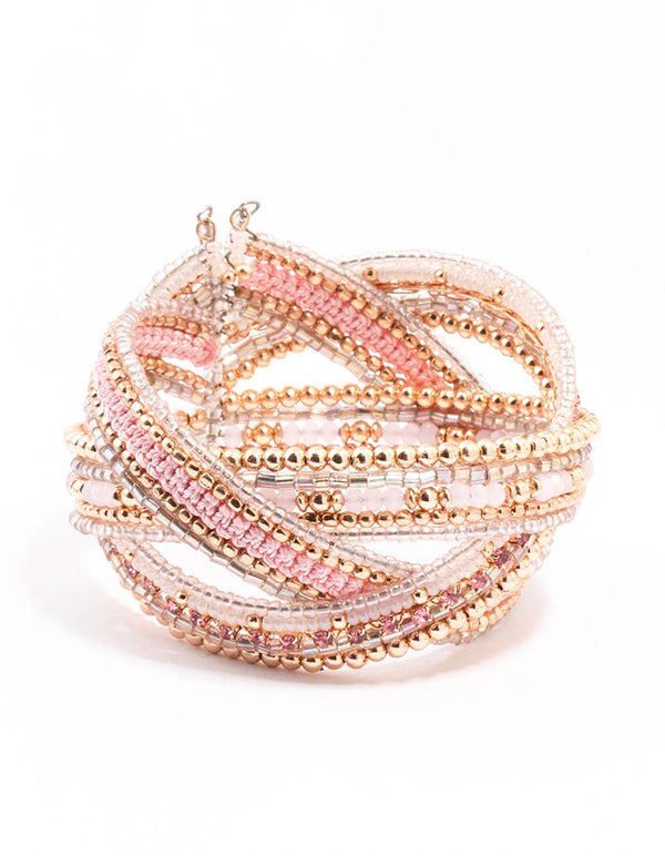 Rose Gold Bead Cuff Twisted Bangle