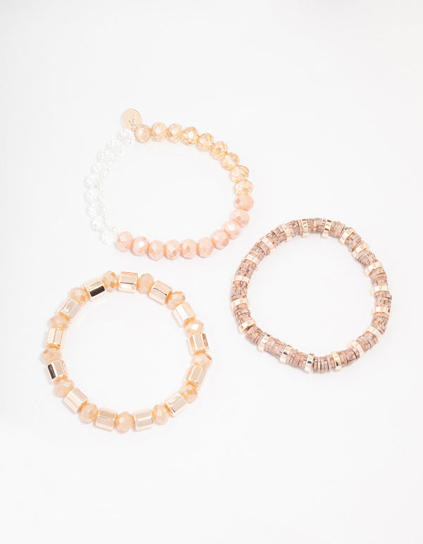 Rose Gold Beaded Multi Pack Of 3 Stretch Bracelets