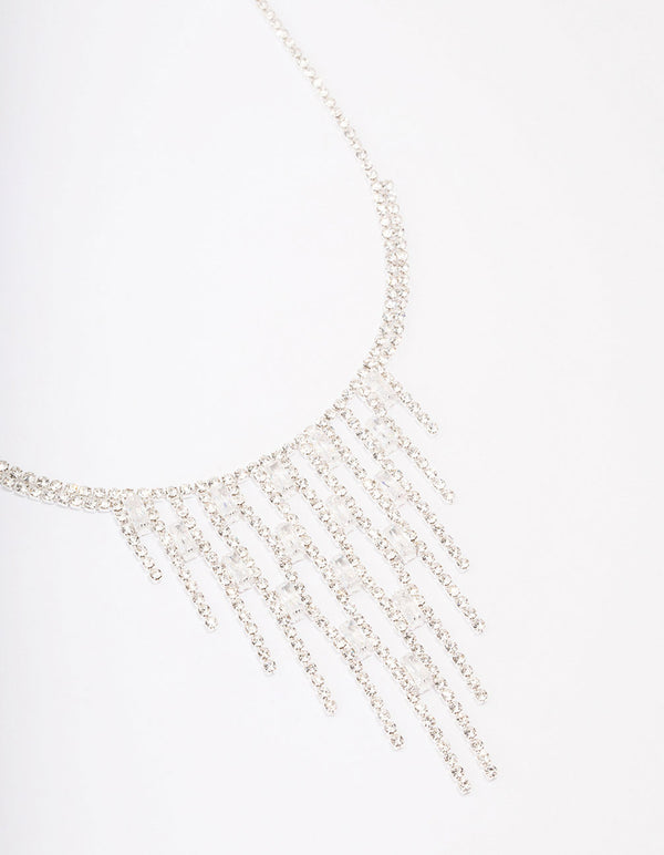 Silver Cubic Zirconia Drop Necklace