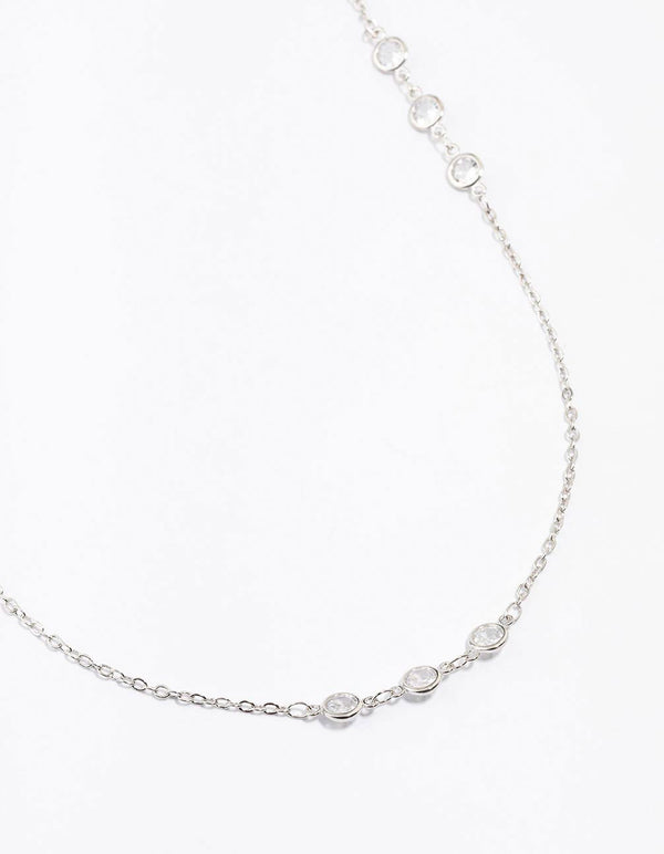 Rhodium Cubic Zirconia Lariat Necklace