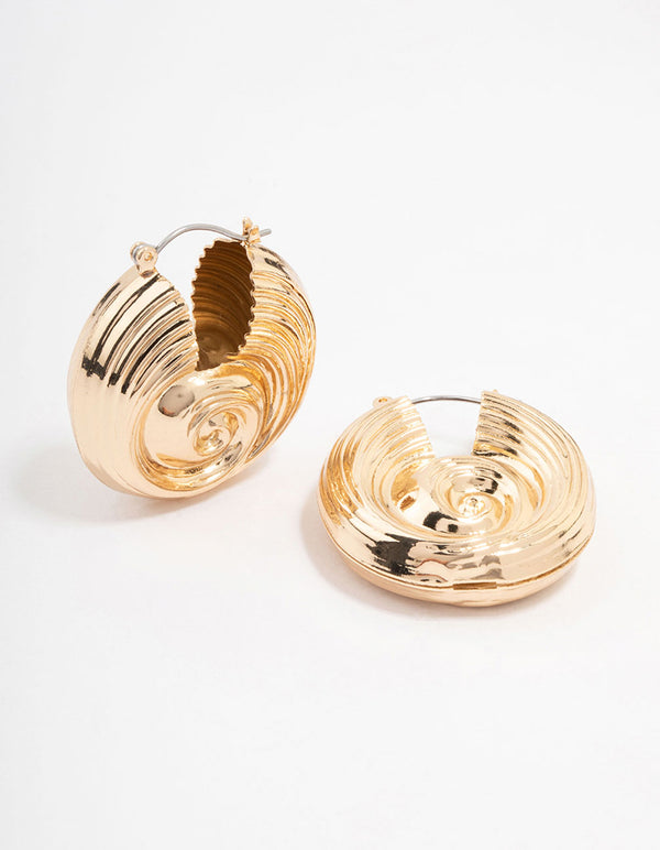 Gold Textured Shell Hoop Earrings