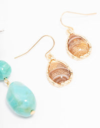 Gold Mixed Shell Drop Earrings 3-Pack - link has visual effect only