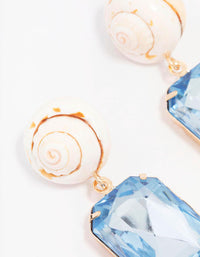 Gold Shell & Diamante Drop Earrings - link has visual effect only