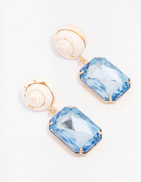 Gold Shell & Diamante Drop Earrings