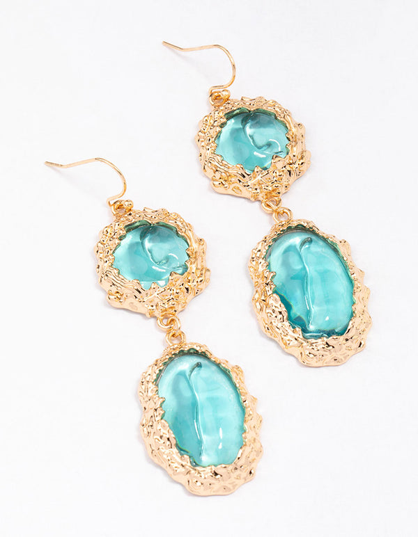 Gold Molten Double Row Round Drop Earrings