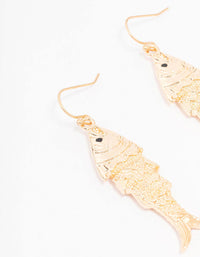 Gold Textured Fish Drop Earrings - link has visual effect only