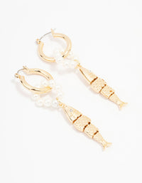 Gold Pearl Textured Fish Drop Earrings - link has visual effect only