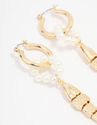 Gold Pearl Textured Fish Drop Earrings - link has visual effect only