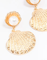 Gold Shell & Pearl Drop Earrings - link has visual effect only