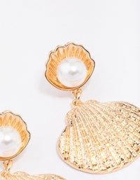 Gold Shell & Pearl Drop Earrings - link has visual effect only