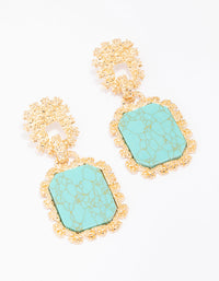 Gold Textured Oval & Square Drop Earrings - link has visual effect only