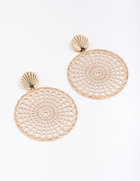 Gold Crochet Round Drop Earrings - link has visual effect only