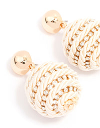 Fabric Woven Ball Diamante Drop Earrings - link has visual effect only