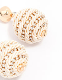 Fabric Woven Ball Diamante Drop Earrings - link has visual effect only