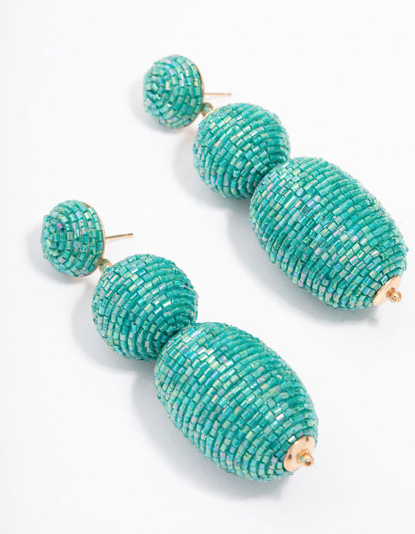 Blue Triple Ball Drop Earrings