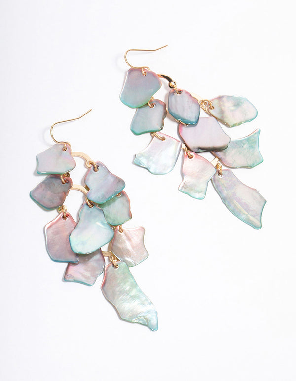 Layered Shell Pearl Petal Drop Earrings