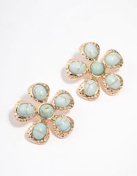 Gold Large Flower Beaded Stud Earrings - link has visual effect only