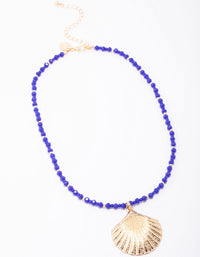 Gold & Blue Beaded Shell Necklace - link has visual effect only