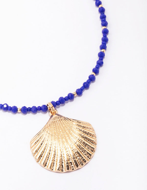 Gold & Blue Beaded Shell Necklace