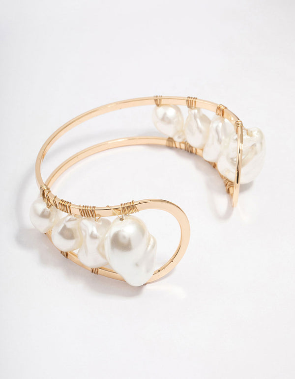 Gold Mixed Pearl Wrist Cuff