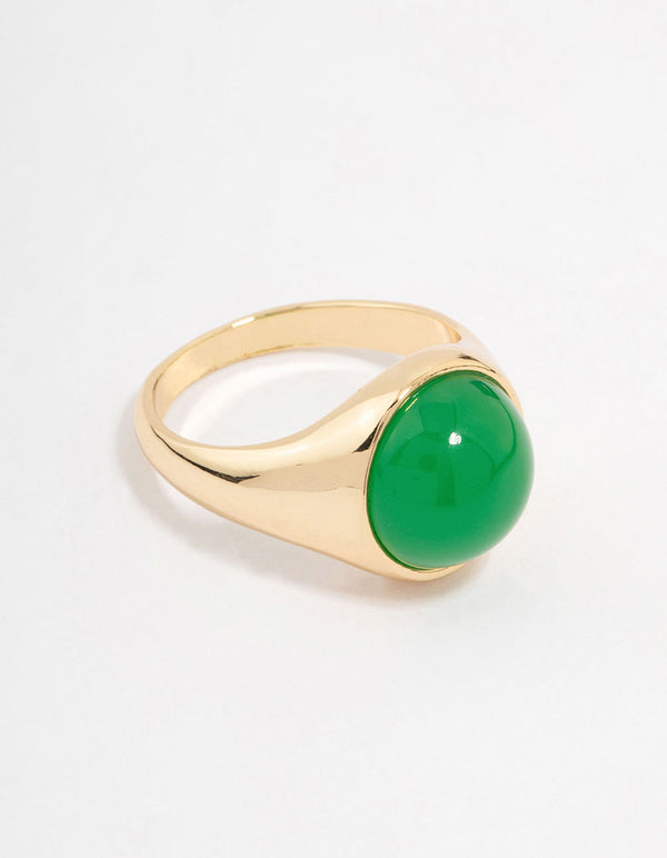 Gold Plated Round Green Statement Stone Ring