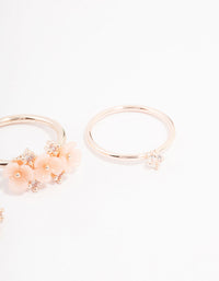 Rose Gold Plated Triple Flower Stacking Ring Pack - link has visual effect only