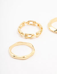 Gold Plated Chain Link Stacking Ring 3-Pack - link has visual effect only