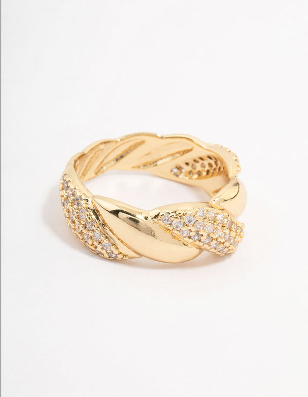 Gold Plated Cubic Zirconia Braided Ring