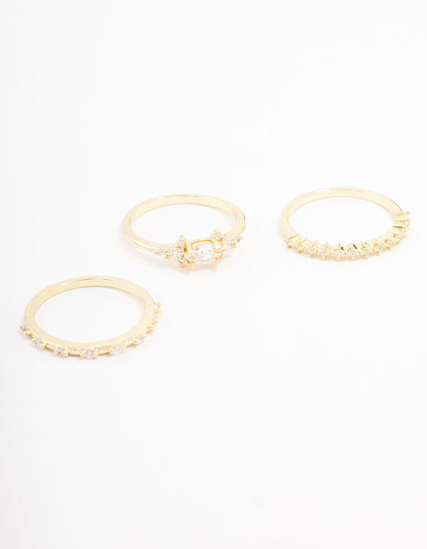 Gold Plated Fine Marquise Triple Stacking Ring Pack