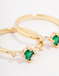 Gold Plated Dainty Trio Emerald Cubic Zirconia Ring Pack - link has visual effect only