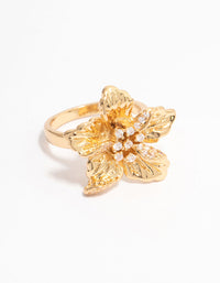 Gold Plated Cubic Zirconia Bling Flower Ring - link has visual effect only