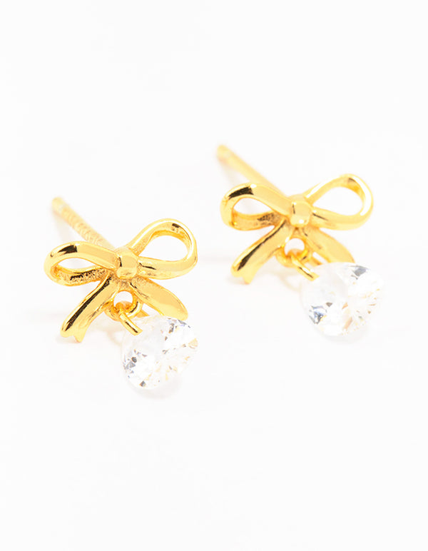 Gold Plated Sterling Silver Bow & Pear Earrings