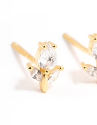 Gold Plated Sterling Silver Cubic Zirconia Flower Stem Stud Earrings - link has visual effect only