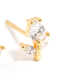 Gold Plated Sterling Silver Cubic Zirconia Flower Stem Stud Earrings - link has visual effect only