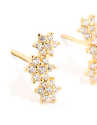 Gold Plated Sterling Silver Cubic Zirconia Flower Trio Stud Earrings - link has visual effect only