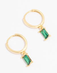 Gold Plated Sterling Silver Green Cubic Zirconia Baguette Hoop Earrings - link has visual effect only