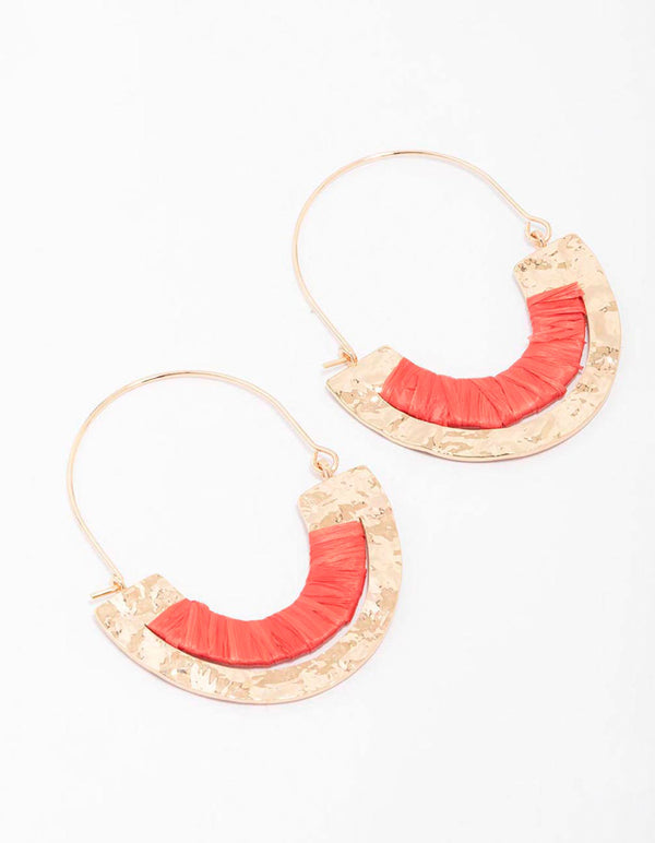 Gold Raffia Wrap Round Hoop Earrings