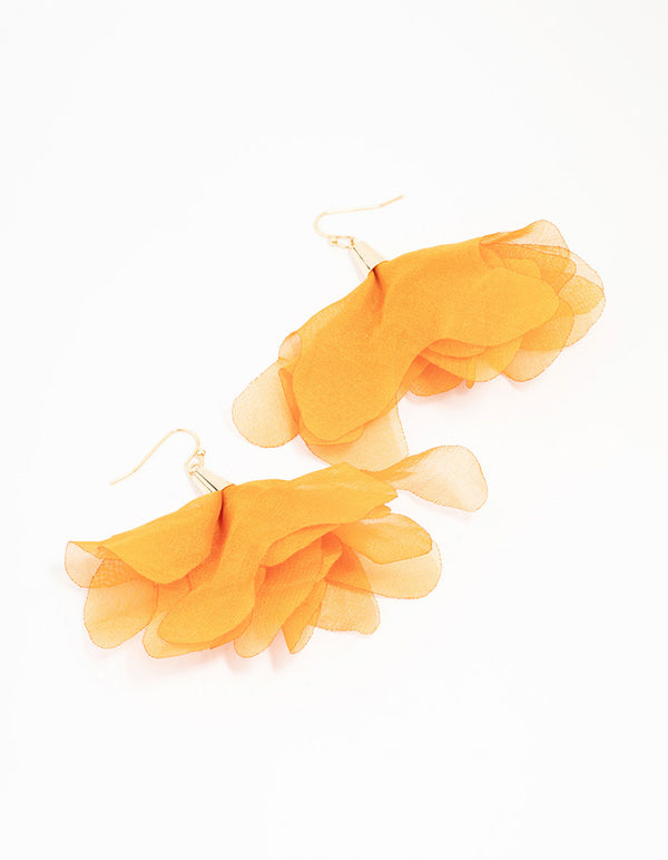 Orange Fabric Layered Petal Drop Earrings