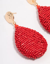 Red Textured Fabric Oval Drop Earrings - link has visual effect only