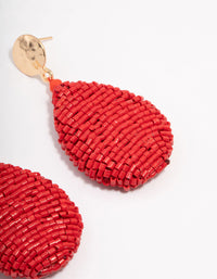 Red Textured Fabric Oval Drop Earrings - link has visual effect only