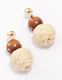 Wooden Raffia Ball Drop Earrings - link has visual effect only